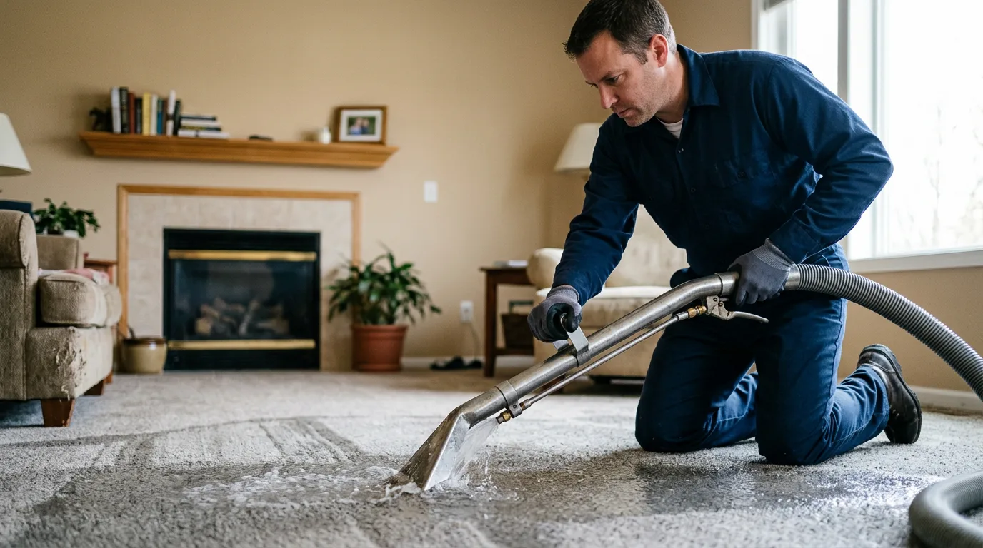 Water damage restoration technician working near Ridgewood, NJ